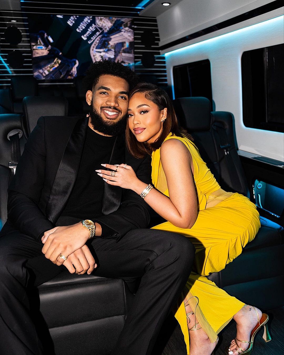 Portrait of Jordyn Woods & BF Karl Towns smiling on a date