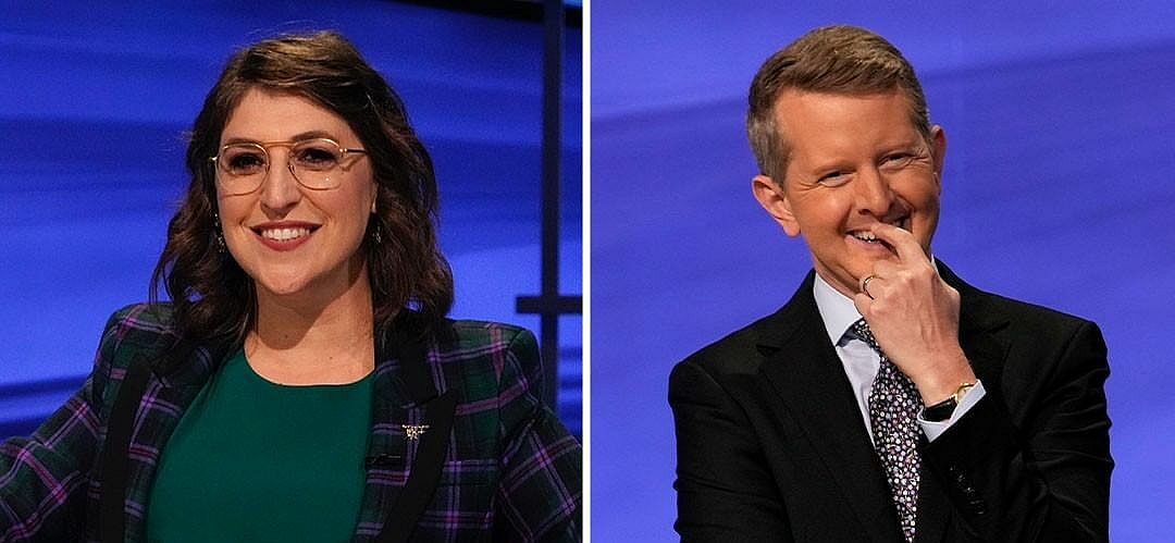 Mayim Bialik and Ken Jennings on Jeopardy!