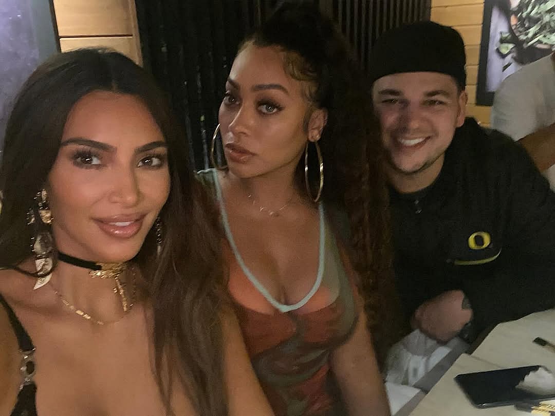 Kim Kardashian with Rob Kardashian and Lala Anthony pose together
