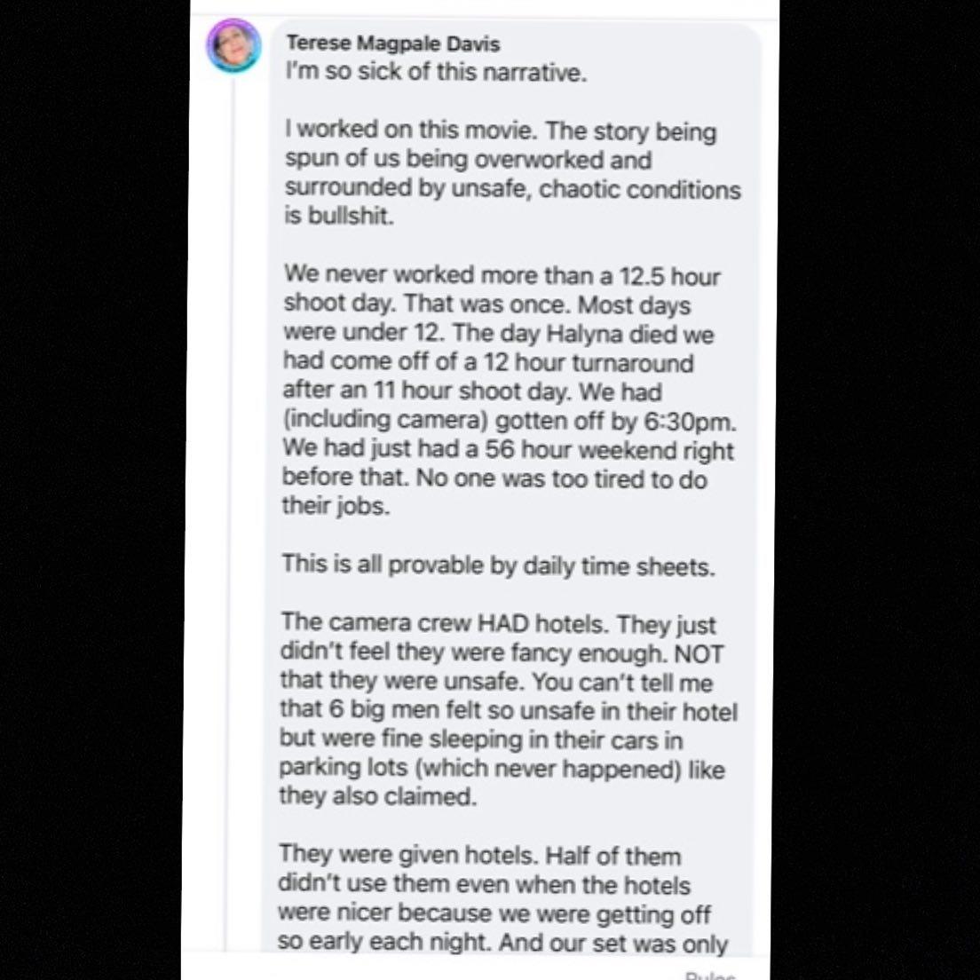 Alec Baldwin shared a text message from Davis, the "Rust' costume designer 