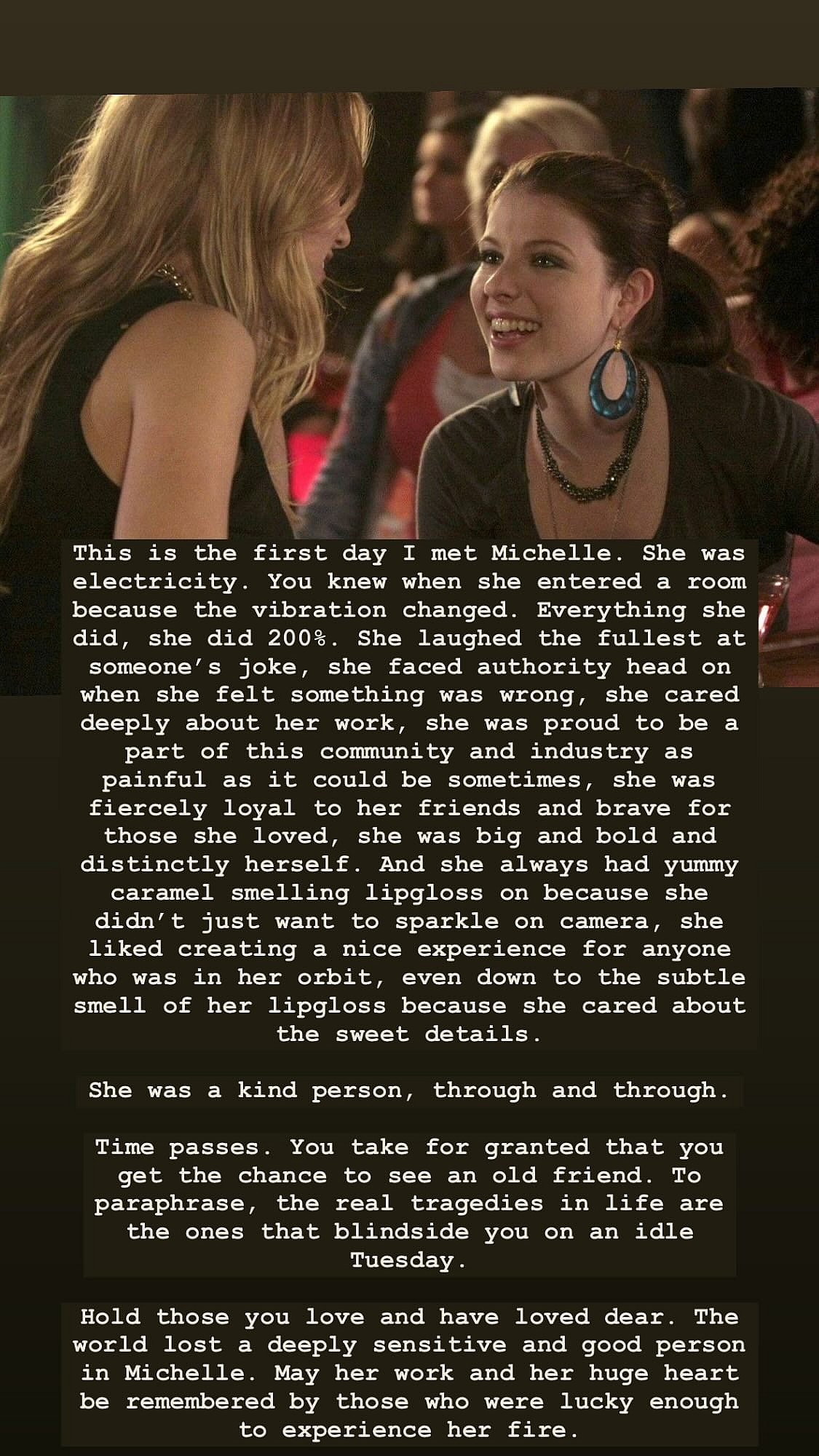 Blake Lively pays tribute to Michelle Trachtenberg