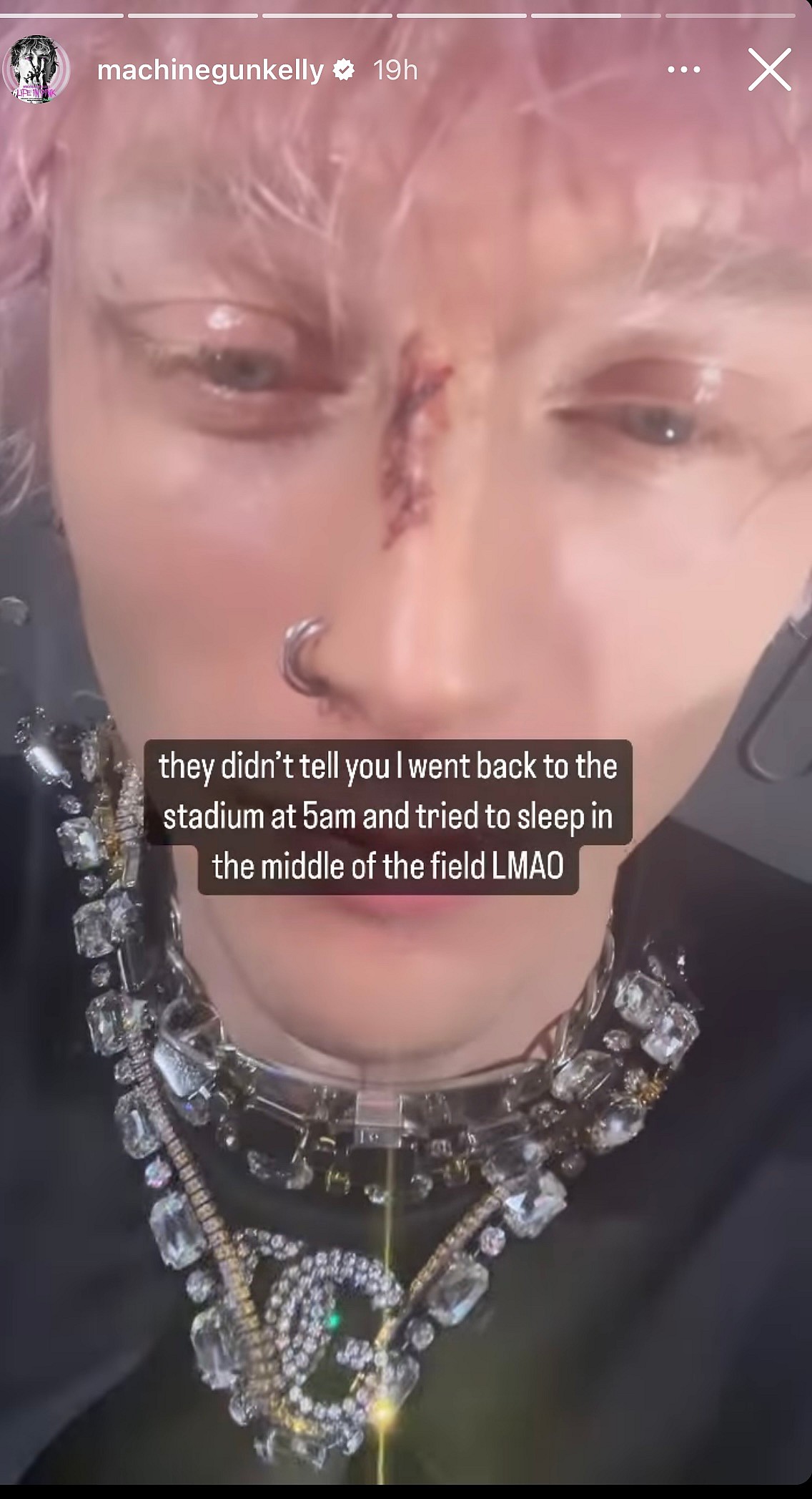 A screenshot of Machine Gun Kelly's Instagram Story