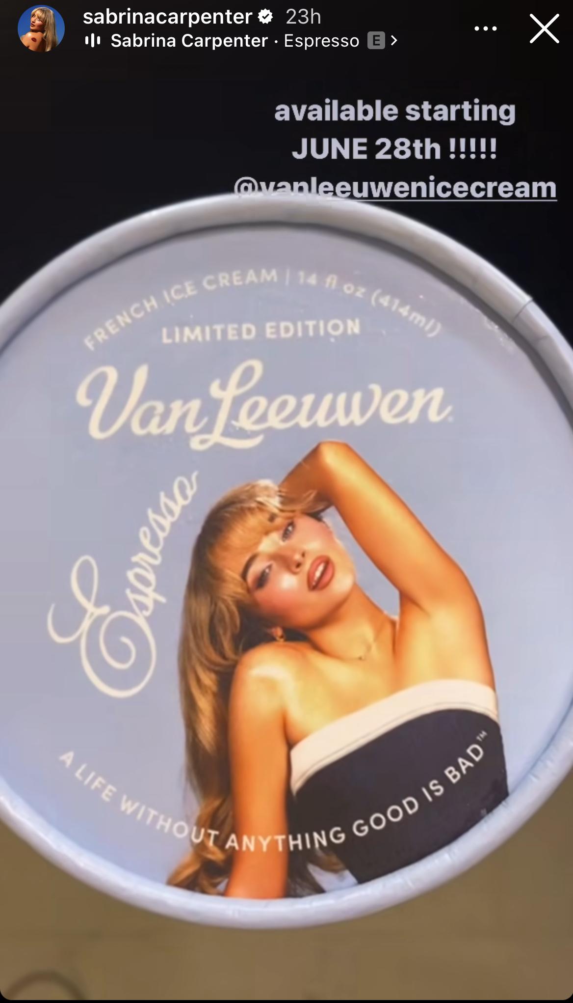 Sabrina Carpenter Espresso flavored ice cream