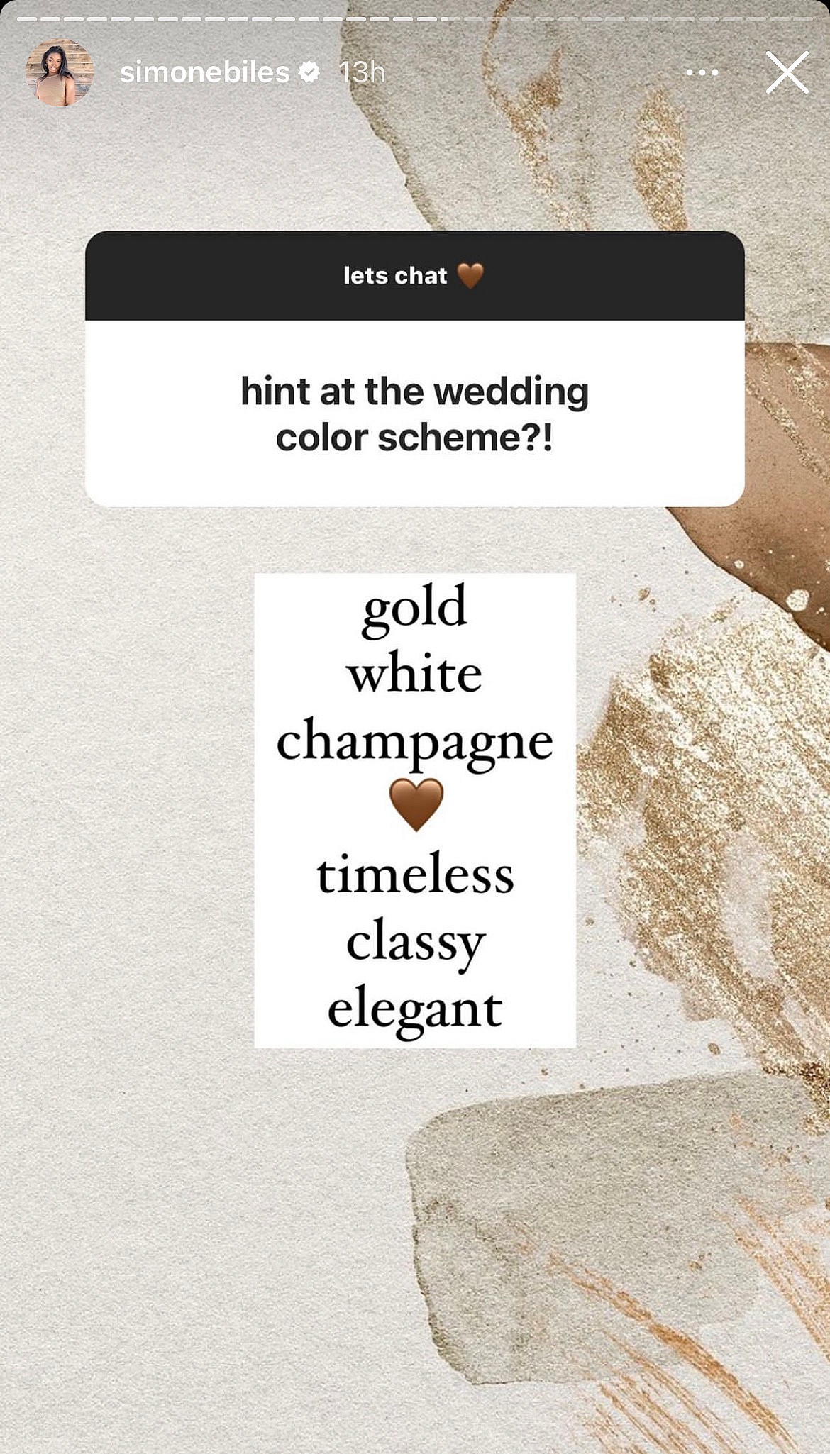 Simone Biles' post on her Instagram story from a Q&A session with fans