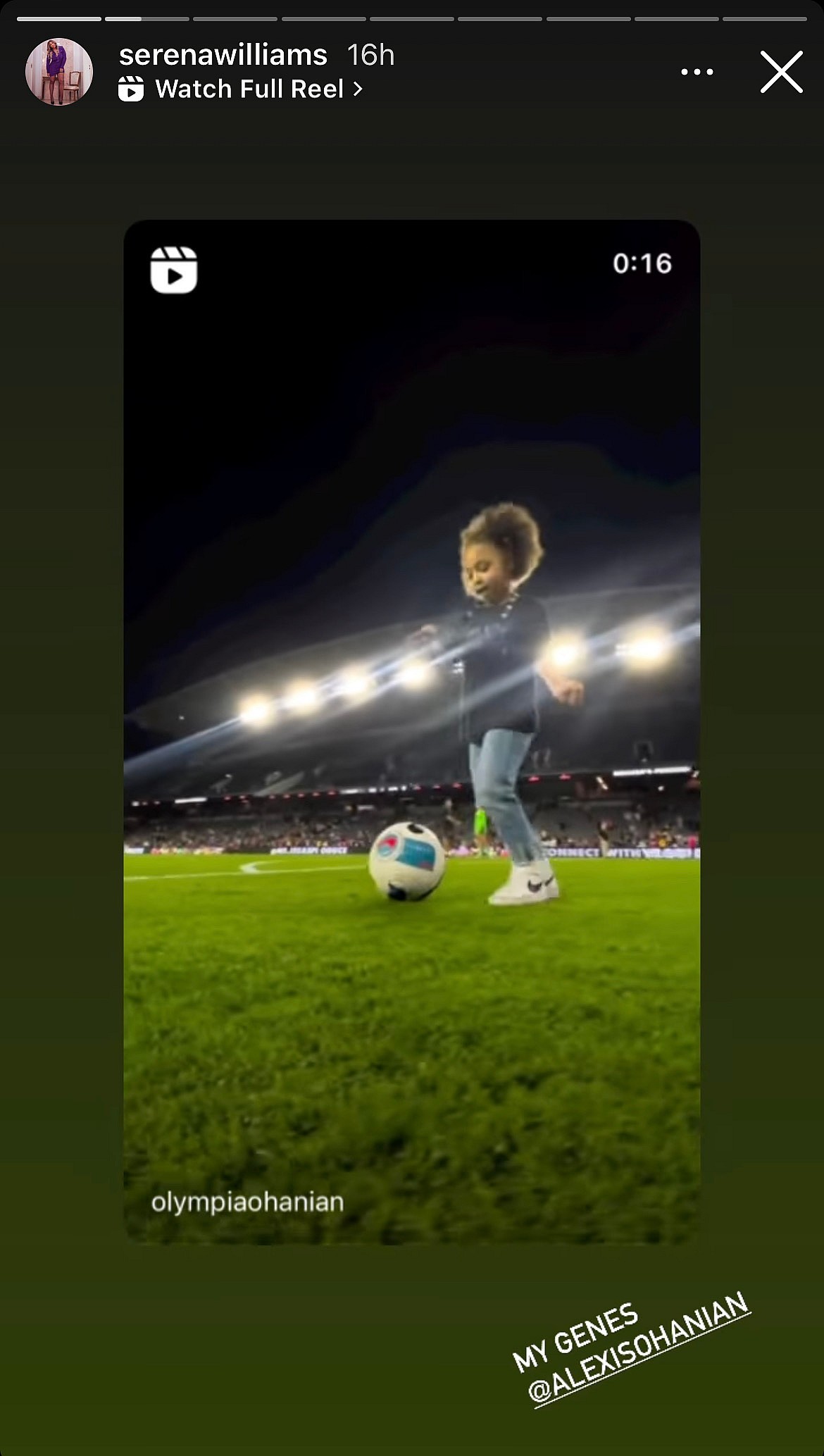 Serena Williams's post of daughter Olympia on her Instagram Story