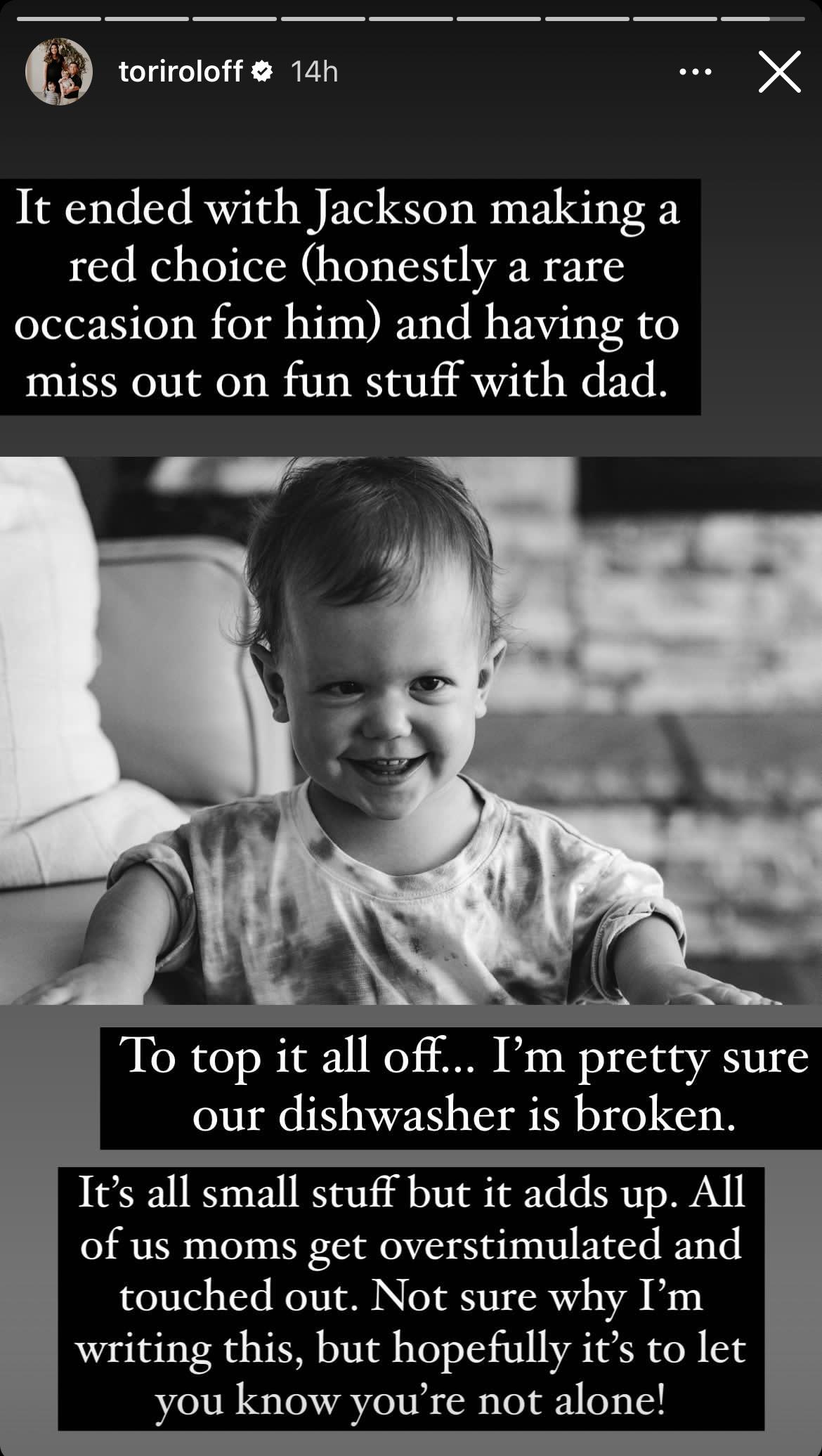 Tori Roloff's post on her Instagram story