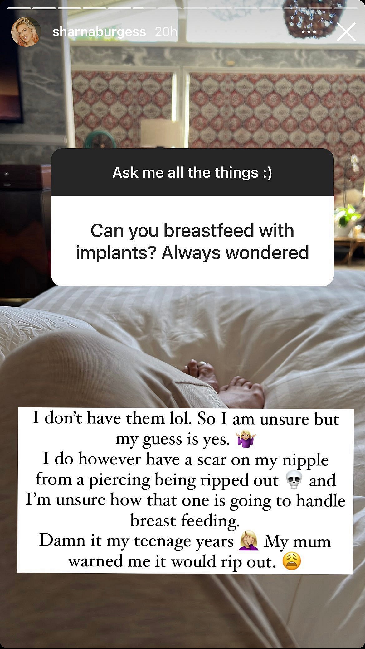 Sharna Burgess' post on her Instagram story