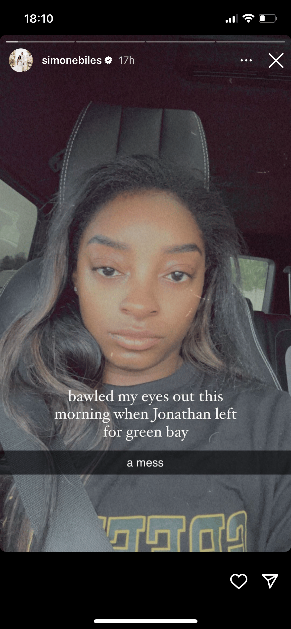Simone Biles gets emotional about Jonathan Owens' move to Packers