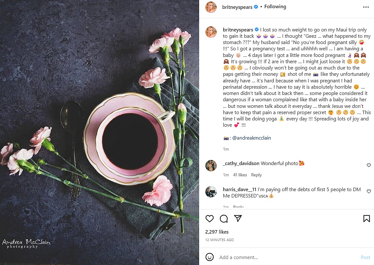 Britney Spears pregnancy announcement on April 11