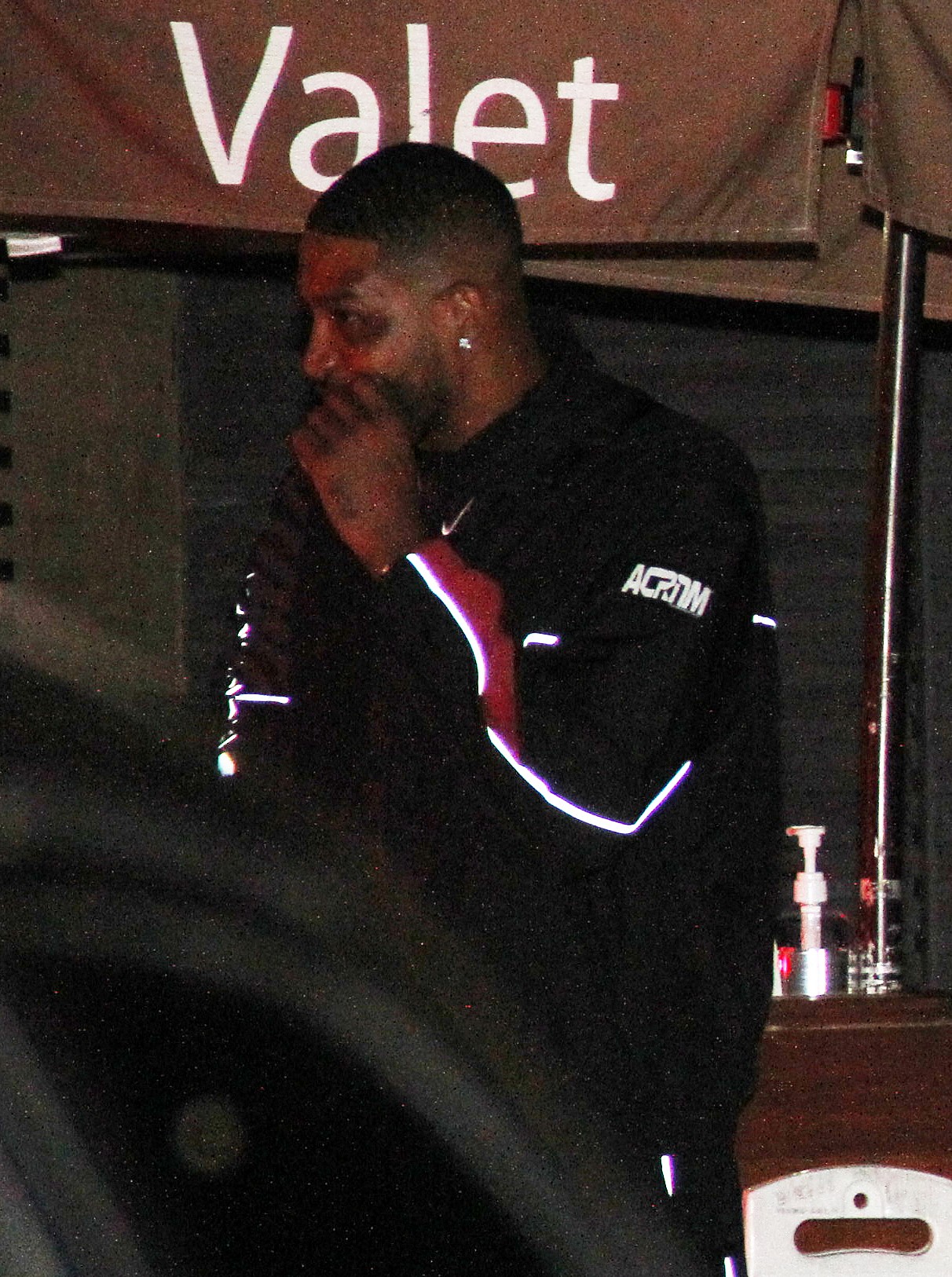 Khloe Kardashian's ex Tristan Thompson is spotted using a toothpick as he leaves Nobu restaurant in Malibu, CA.