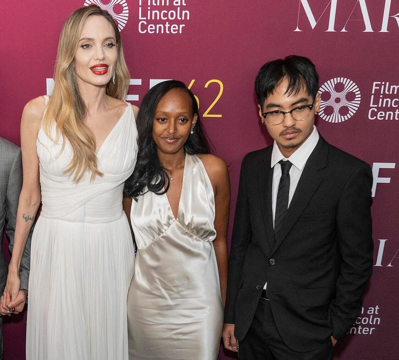 Angelina Jolie, Zahara Jolie and Maddox Jolie at the New York premiere of 'Maria' at 62nd NYFF