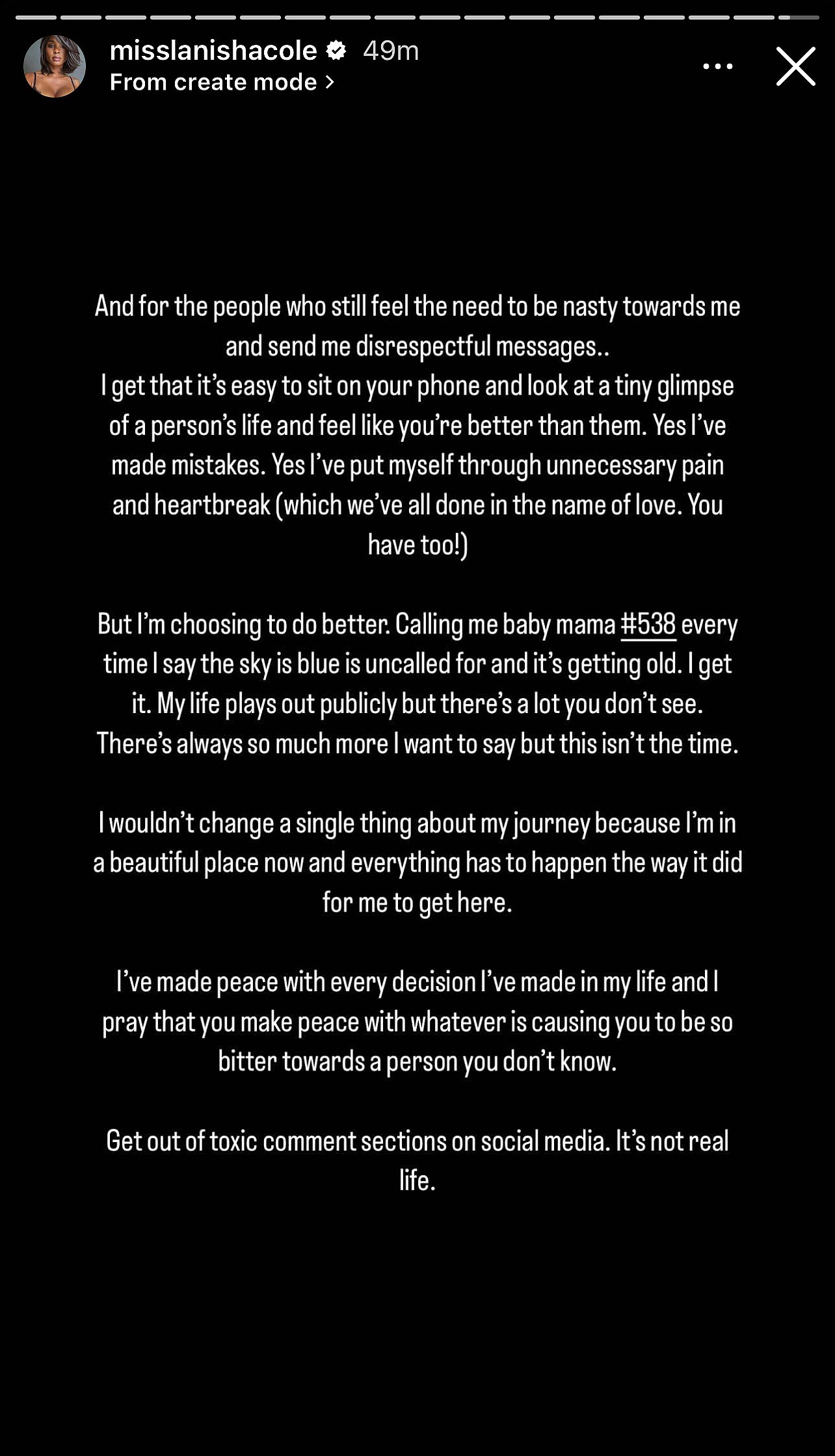 LaNisha Cole's post on her Instagram story