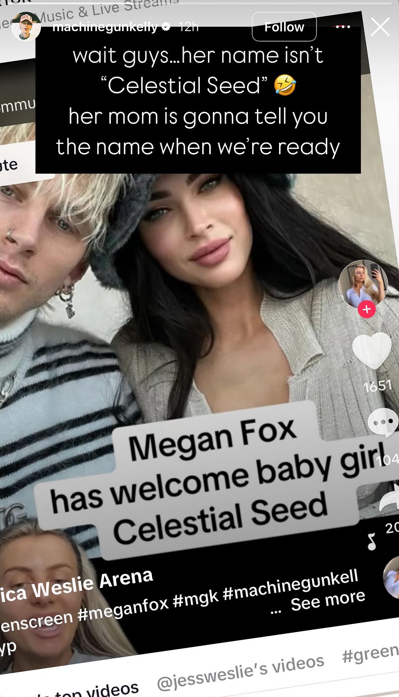 Machine Gun Kelly slams fake baby name on Instagram