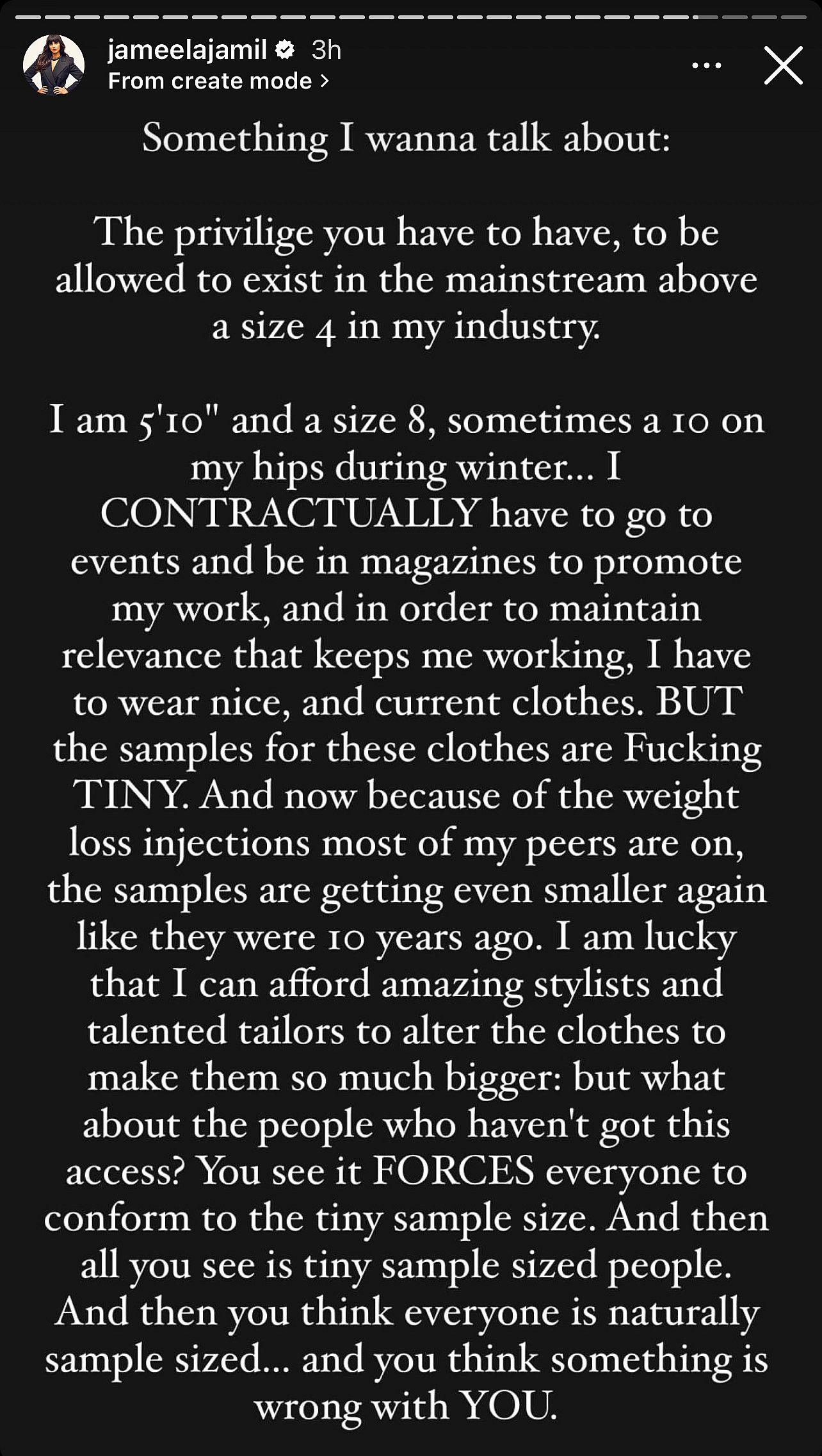 Jameela Jamil Expresses Concern Over The Rising Exclusion Of Women Wearing Sizes Bigger Than  4