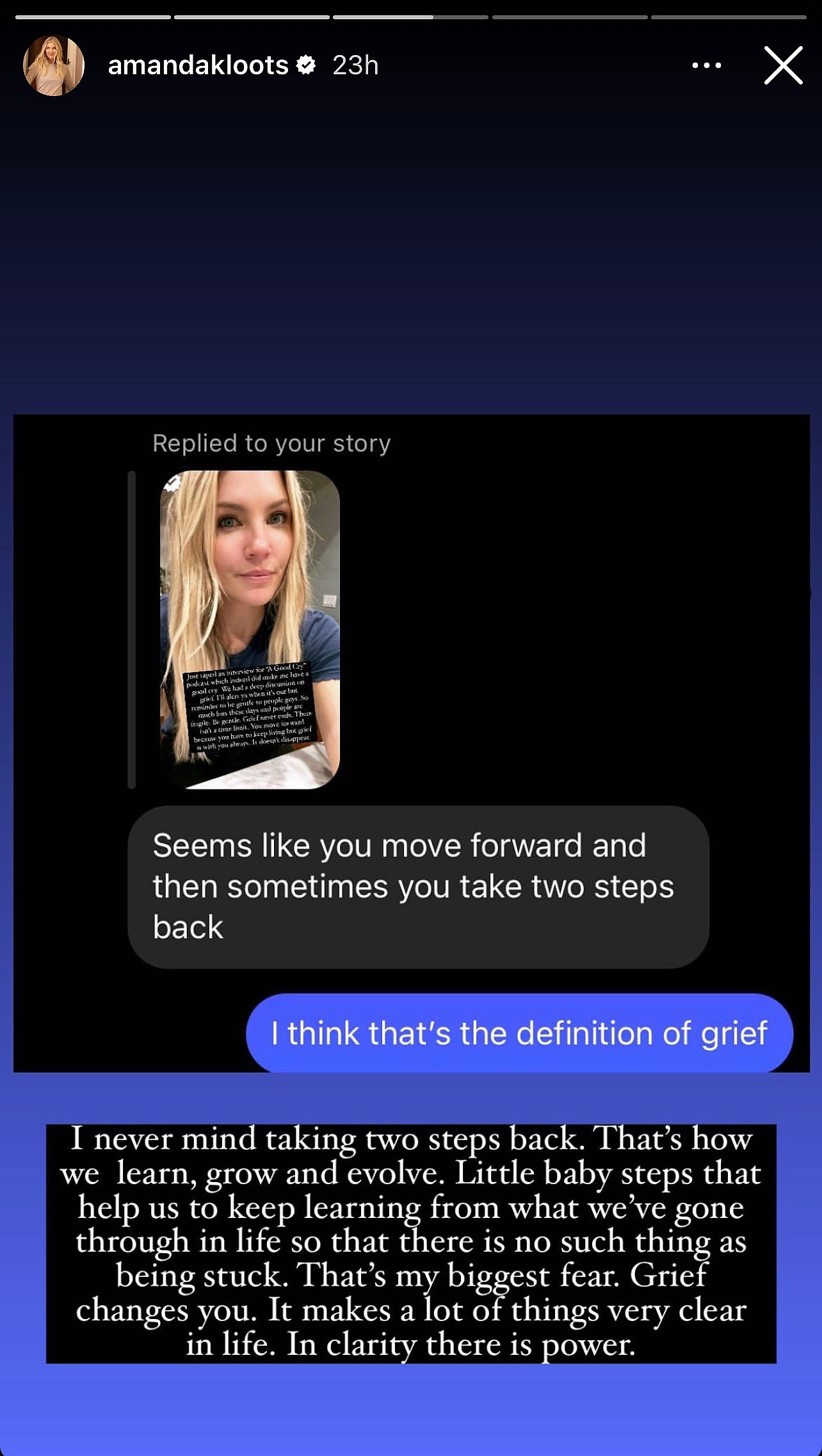 Amanda Kloots' post on her Instagram story