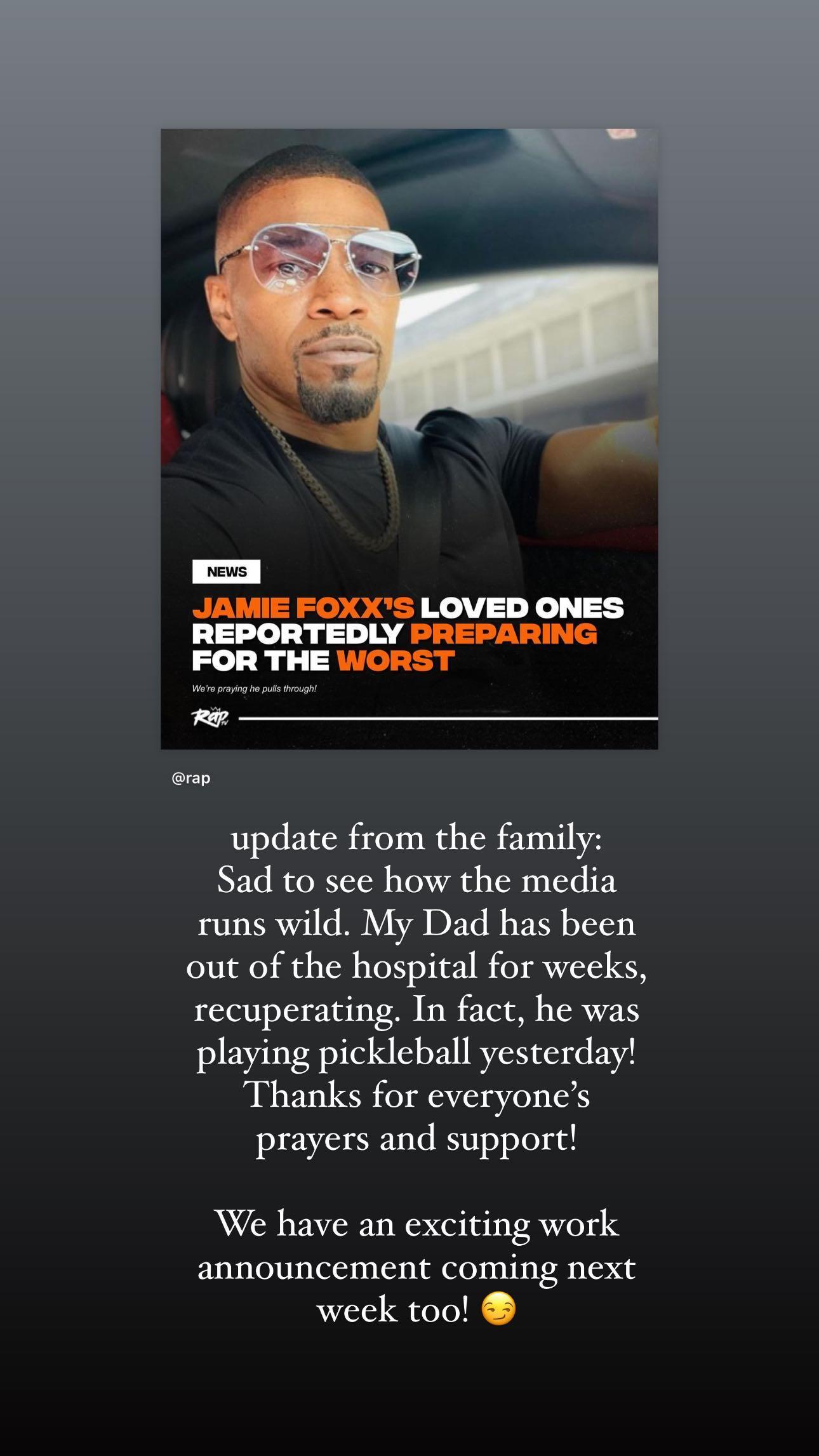 Corinne Foxx Gives Health Update On Jamie Foxx