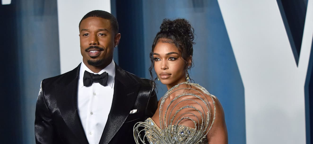 Michael B. Jordan (L) and Lori Harvey arrive for the Vanity Fair Oscar Party at the Wallis Annenberg Center for the Performing Arts in Beverly Hills, California on Sunday, March 27, 2022