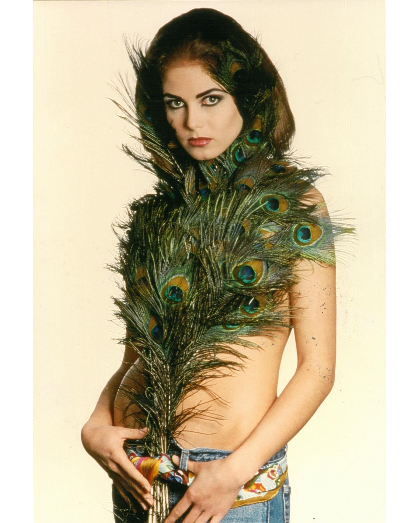 Heidi Klum topless peacock feathers