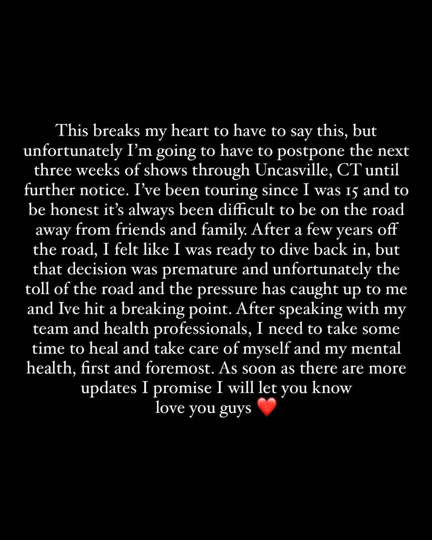 Shawn Mendes cancels three weeks of performances due to mental health