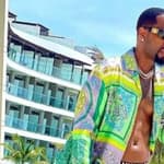 Safaree in a green Versace suit