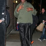 Dennis Rodman spotted showing his green nails as arriving at The Late Show with Stephen Colbert in NYC