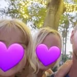 Kristen Bell, Dax Shepard and their daughters with purple hearts over their faces