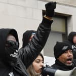 November 17, 2021, Kenosha, Wisconsin, United States: Protesters gather Wednesday November 17, 2021 outside the Kenosha, Wisconsin, County Courthouse as the jury deliberates in the Kyle Rittenhouse trial. Rittenhouse, then 17, shot three people, two of them fatally during the unrest that followed the shooting of Jacob Blake seven times by a Kenosha police officer. 17 Nov 2021 Pictured: November 17, 2021, Kenosha, Wisconsin, United States: LAMAR WHITFIELD, left, of the No More Foundation of Chicago, and BISHOP TAVIS GRANT II, National Field Director for the Rainbow PUSH Coalition, right, as protesters gather Wednesday November 17, 2021 outside the Kenosha, Wisconsin, County Courthouse as the jury deliberates in the Kyle Rittenhouse trial. Rittenhouse, then 17, shot three people, two of them fatally during the unrest that followed the shooting of Jacob Blake seven times by a Kenosha police officer. Photo credit: ZUMAPRESS.com / MEGA TheMegaAgency.com +1 888 505 6342 (Mega Agency TagID: MEGA806259_001.jpg) [Photo via Mega Agency]