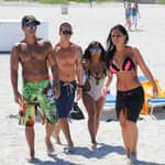 Jersey Shore cast members Nicole quot Snooki quot Polizzi Jenni quot JWoww quot Farley Paul quot DJ Pauly D quot DelVecchio and Vinny Guadagnino rock the beach in Miami