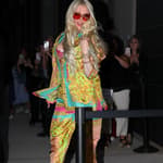 Erika Jayne wears a multicolored ensemble as leaving Watch What Happens Live With Andy Cohen in New York City