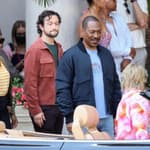 Eddie Murphy and cast shoot scenes for Beverly Hills Cop in "Axle F" film set