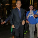 Tom Hanks and his wife seen leaving Nobu restaurant after having dinner together in New York City