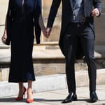 Victoria and David Beckham attend the Royal Wedding of Prince Harry to Meghan Markle at St George's Chapel