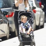 Julia Fox was spotted chatting on her phone as pushing her son in a stroller while out and about in New York City