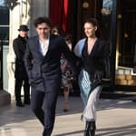 Beckham Familly are seen during leaving their hoteil during Paris Fashion Week
