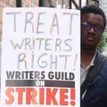 WGA Writers seen picketing in New York City for the Hollywood Strike in hopes to get better wages