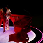 Usher and Alicia Keys perform the halftime show at the NFL Super Bowl 58 LVIII football game between the San Francisco 49ers and the Kansas City Chiefs in Las Vegas NV on Feb 11, 2024