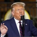 Donald Trump speaking (left) Joe Biden delivers speech (right)