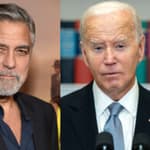 A collage of Kamala Harris with George Clooney and Joe Biden