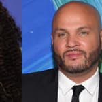 A collage of Mel B and Stephen Belafonte smiling on different read carpet events.