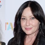 A collage of Tori Spelling and Shannen Doherty possing on the red carpet