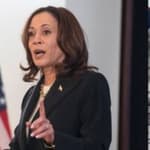 Kamala Harris (left) Hamas protests in DC (right)