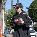 Justin Bieber is seen grabbing a coffee on his own