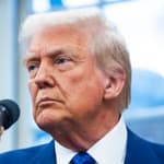 A collage of President Donald Trump and his mugshot