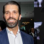 A photo collage of Donald Trump Jr. and Tiger Woods