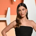 Hailey Bieber, Selena Gomez photo collage of their red carpet appearance at the Vanity Fair Oscars Party