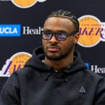 Bronny James during a post-game interview.