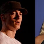 A photo collage of Eminem and Gizelle Bryant