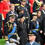 King Charles III and Camilla Queen Consort, Prince Harry and Meghan Markle Duchess of Sussex seen at Wellington Arch.