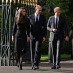 The Prince and Princess of Wales along with Prince Harry and Meghan Markle the Duke and Duchess of Sussex view the tributes at Windsor