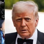 A photo collage of R. Kelly and Donald Trump